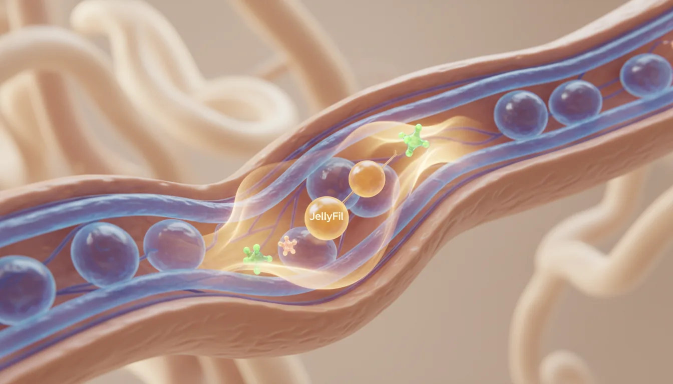 How JellyFil works: an illustration of circulation, the pathway L-arginine feeds through nitric oxide
